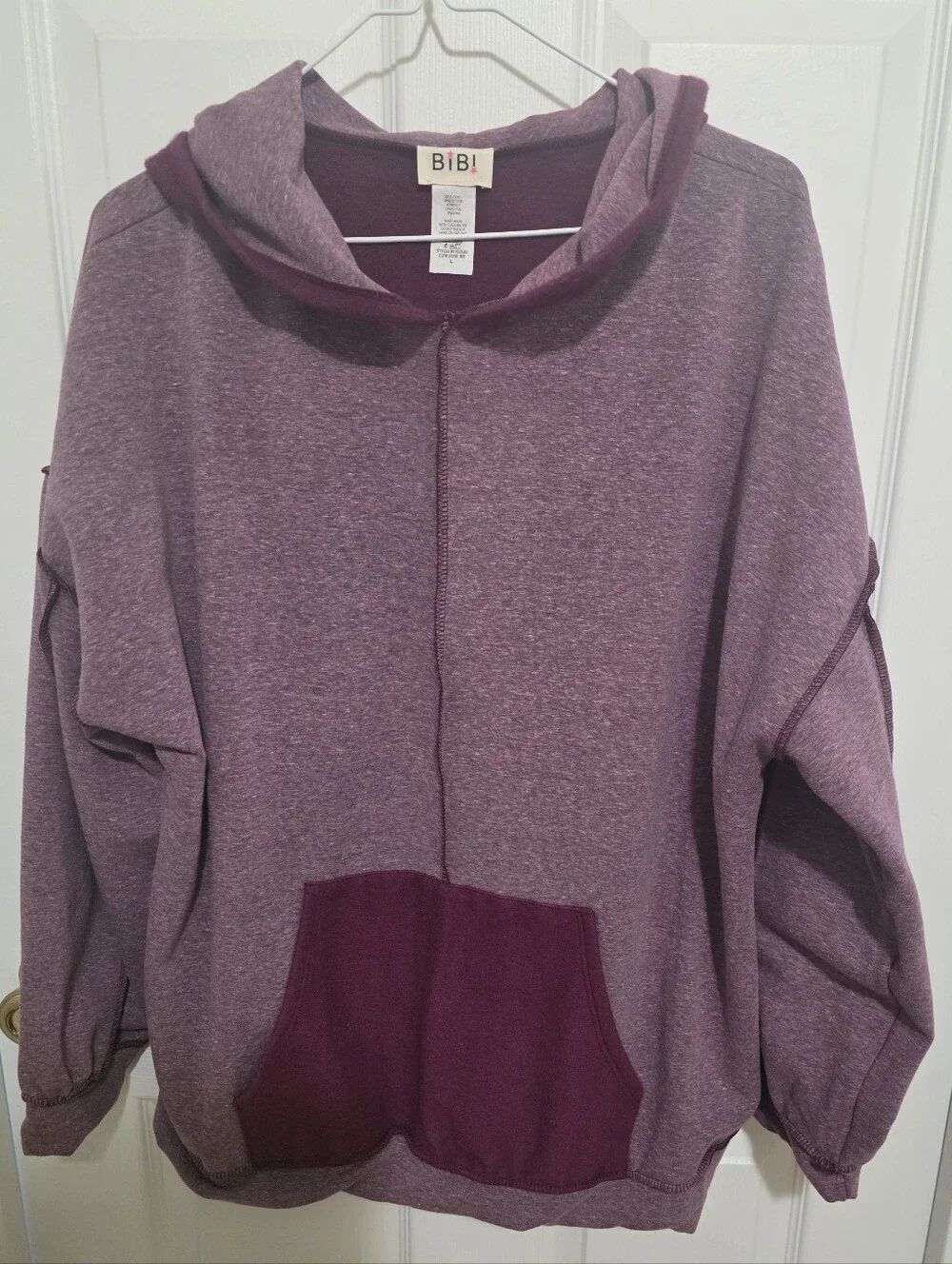 BiBi Two-Tone Plum Cowl Hoodie Sweatshirt NEW Lg